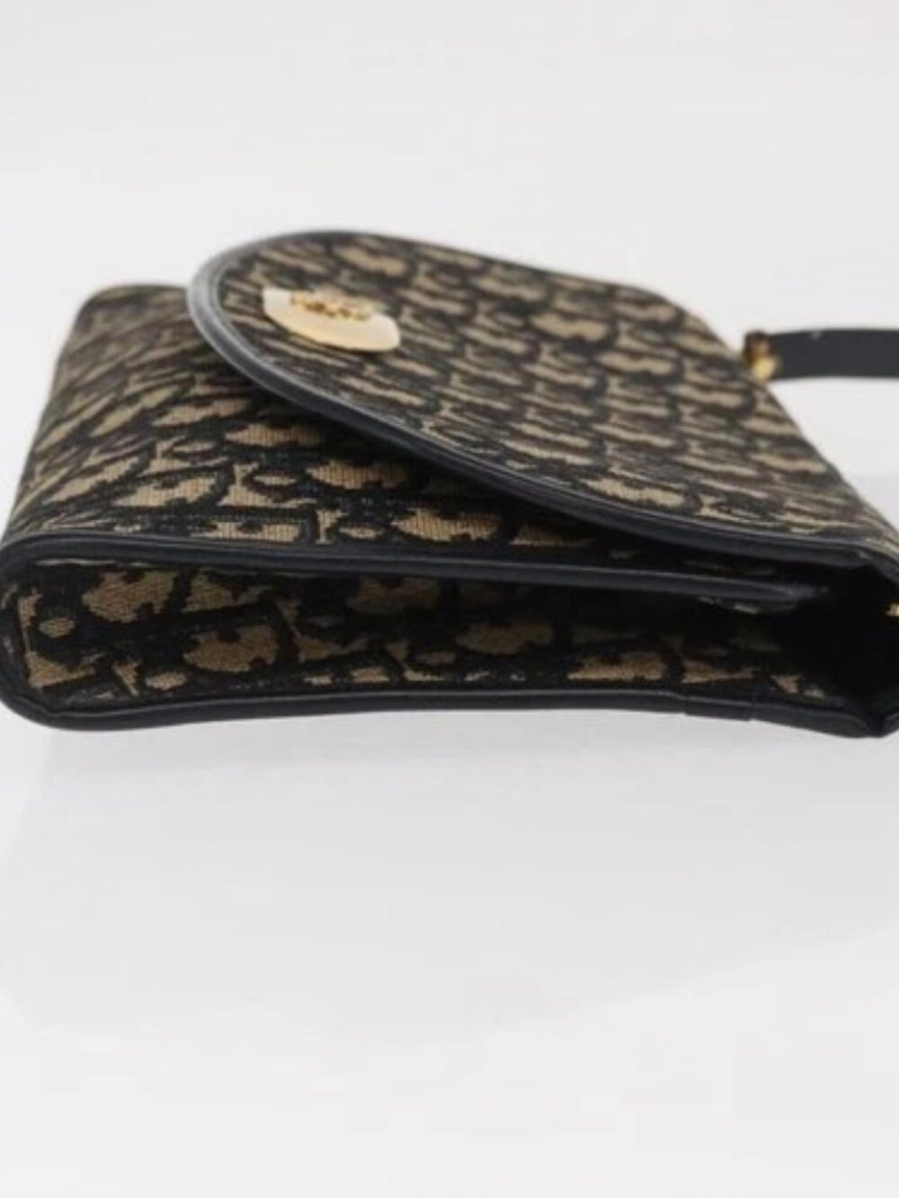 Christian Dior Trotter Canvas Shoulder Bag Navy Gold Auth BA10087 - Picture 3 of 16